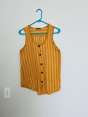 Striped Button-Front Tank Top - Mustard Yellow